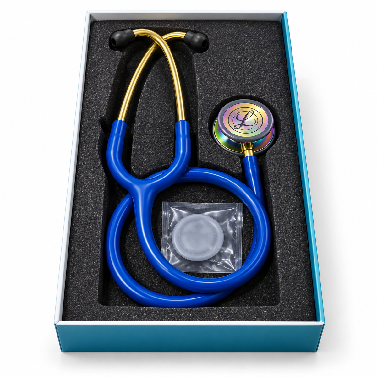 3M Littmann Classic III Stethoscope – Blue Tubing, Gold Binaurals & Rainbow Chestpiece