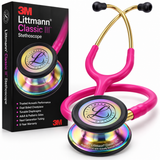 3M™ Littmann® Classic III™ Stethoscope – Pink Tube, Gold Binaurals & Rainbow Finish