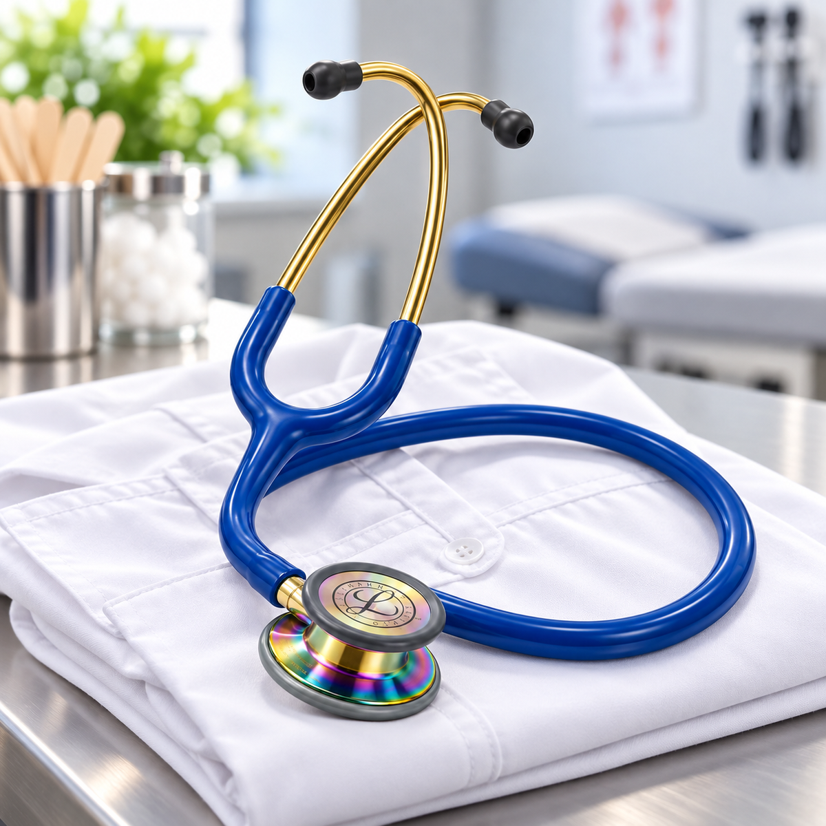 3M Littmann Classic III Stethoscope – Blue Tubing, Gold Binaurals & Rainbow Chestpiece